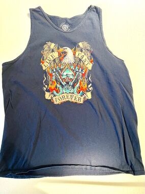 Trust The Universe Navy Graphic Tank Top with Eagle Print XL